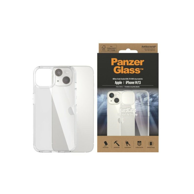PanzerGlass HardCase antibakterinis karinio lygio sertifikuotas dėklas, skirtas iPhone 14/ 15/ 13 – skaidrus