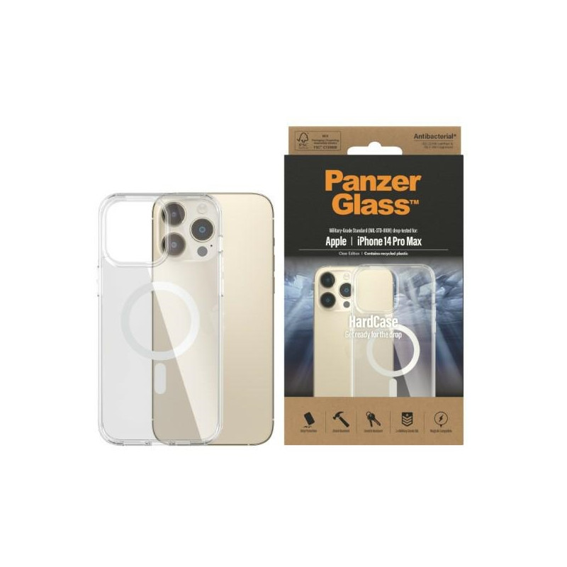PanzerGlass kietas dėklas su MagSafe antibakteriniu karinio lygio sertifikuotu dėklu, skirtu iPhone 14 Pro Max – skaidru...