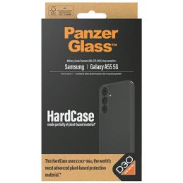 PanzerGlass kietas dėklas su D3O® Bio ir karinio lygio sertifikatu, skirtas Samsung Galaxy A55 5G – skaidrus ir juodas