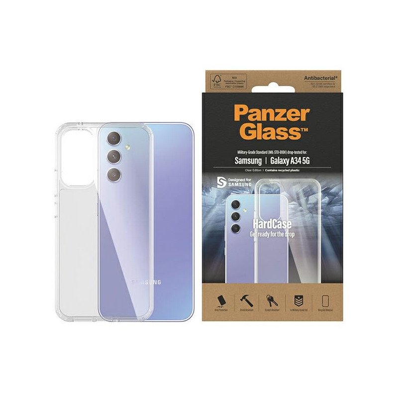 PanzerGlass HardCase antibakterinis karinio lygio sertifikuotas dėklas, skirtas Samsung Galaxy A34 5G - skaidrus
