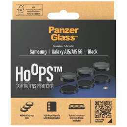 „PanzerGlass Hoops“ fotoaparato apsauga, skirta Samsung Galaxy A15 / A15 5G – su juodu rėmeliu