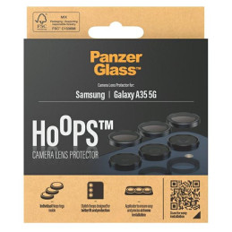 „PanzerGlass Hoops“ fotoaparato apsauga, skirta Samsung Galaxy A35 5G – su juodu rėmeliu