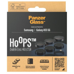 „PanzerGlass Hoops“ fotoaparato apsauga, skirta Samsung Galaxy A55 5G – su juodu rėmeliu