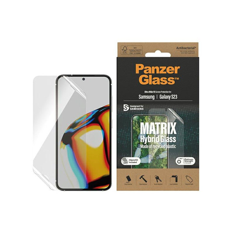 PanzerGlass Matrix hibridinis stiklas su padėties reguliatoriumi, skirtas Samsung Galaxy S23