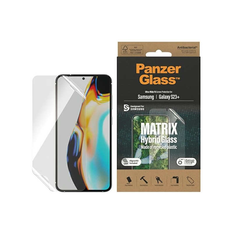 PanzerGlass Matrix hibridinis stiklas su padėties reguliatoriumi, skirtas Samsung Galaxy S23+
