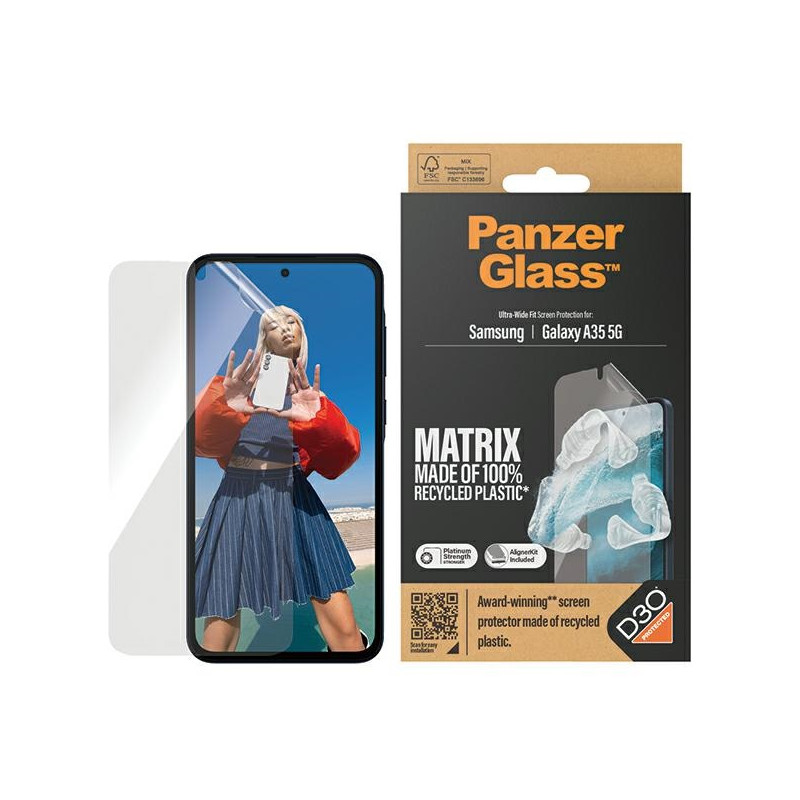 PanzerGlass Matrix Ultra-Wide Fit folija su padėties nustatymo reguliatoriumi, skirta Samsung Galaxy A35 5G