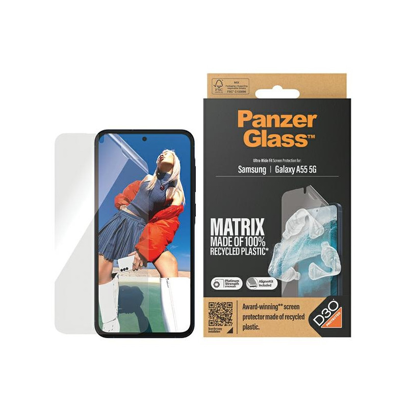 PanzerGlass Matrix Ultra-Wide Fit folija su padėties nustatymo reguliatoriumi, skirta Samsung Galaxy A55 5G