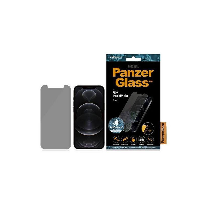 PanzerGlass Standard Super+ antibakterinis privatumas grūdintas stiklas, skirtas iPhone 12 / 12 Pro