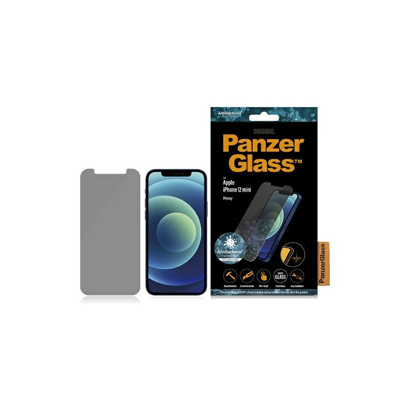 PanzerGlass Standard Super+ antibakterinis privatizuojantis grūdintas stiklas, skirtas iPhone 12 mini