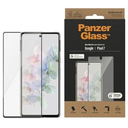 PanzerGlass Ultra-Wide Fit Antibakterinis grūdintas stiklas, skirtas Google Pixel 7 – su juodu rėmeliu