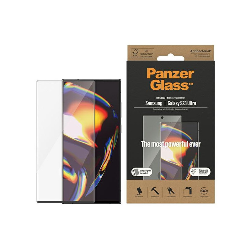PanzerGlass Ultra-Wide Fit grūdintas stiklas su aplikatoriumi, skirtas Samsung Galaxy S23 Ultra