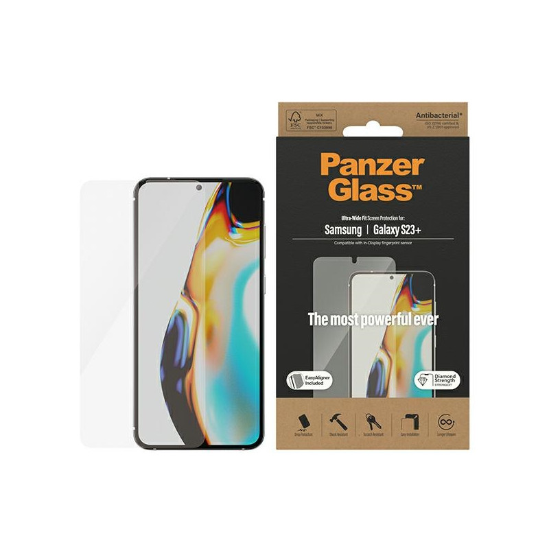 PanzerGlass Ultra-Wide Fit grūdintas stiklas su aplikatoriumi, skirtas Samsung Galaxy S23+