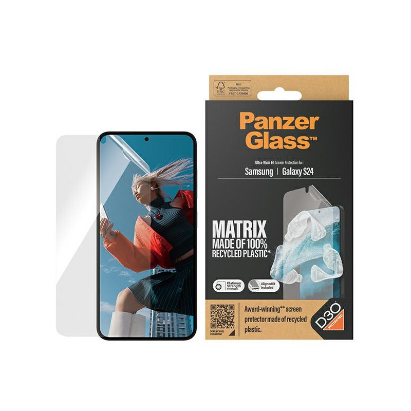 PanzerGlass Ultra-Wide Fit grūdintas stiklas su D3O® su aplikatoriumi, skirtas Samsung Galaxy S24
