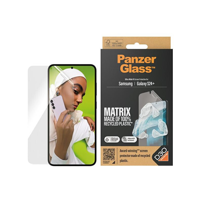 PanzerGlass Ultra-Wide Fit grūdintas stiklas su D3O® su aplikatoriumi, skirtas Samsung Galaxy S24+