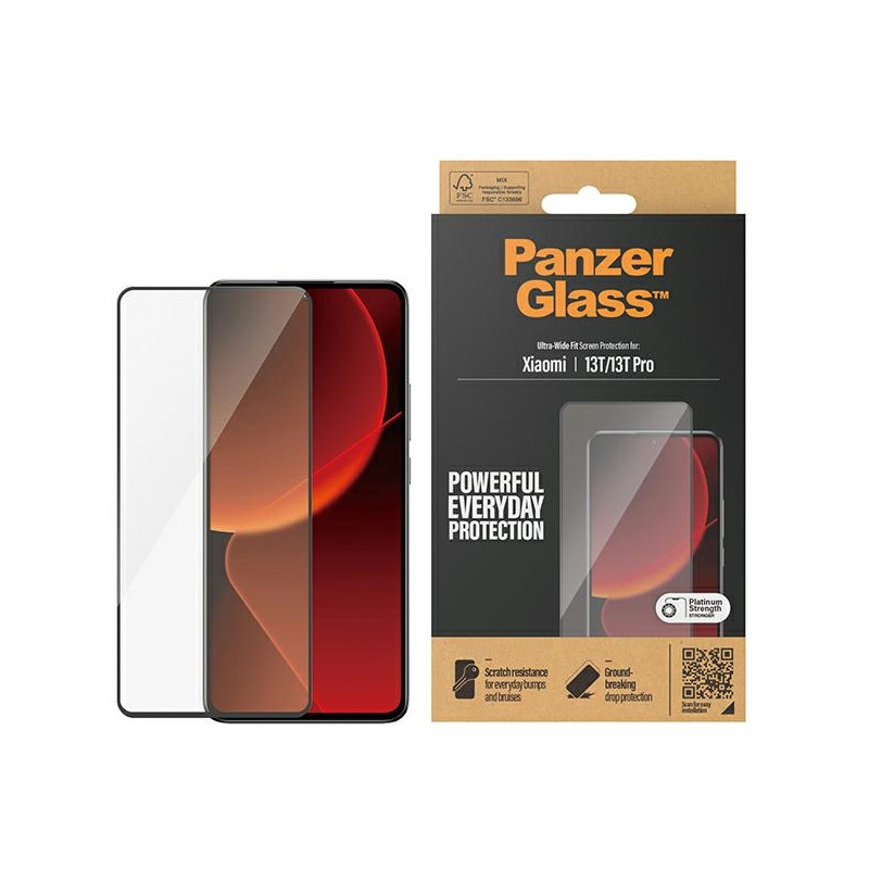 PanzerGlass Ultra-Wide Fit antibakterinis grūdintas stiklas, skirtas Xiaomi 13T / 13T Pro – su juodu rėmeliu