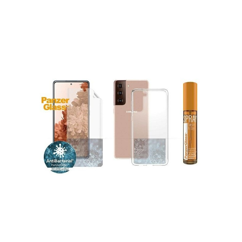 PanzerGlass apsaugos rinkinys Samsung Galaxy S21 + TPU folija + ClearCase + valymo skystis 30ml