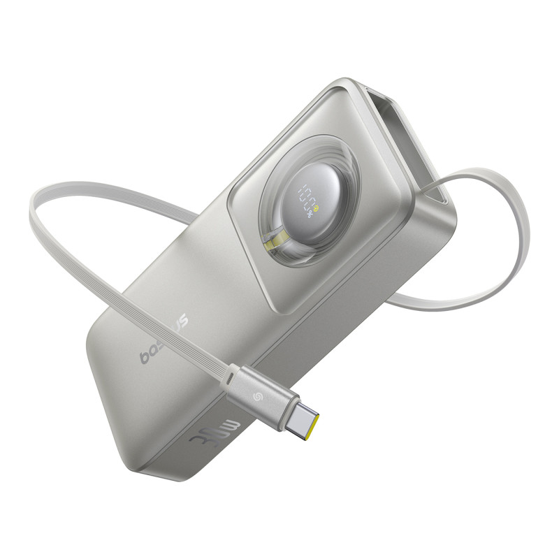 Baseus Free2Pull 10000mAh 30W maitinimo blokas su USB-C prievadu ir ištraukiamu USB-C laidu – pilka