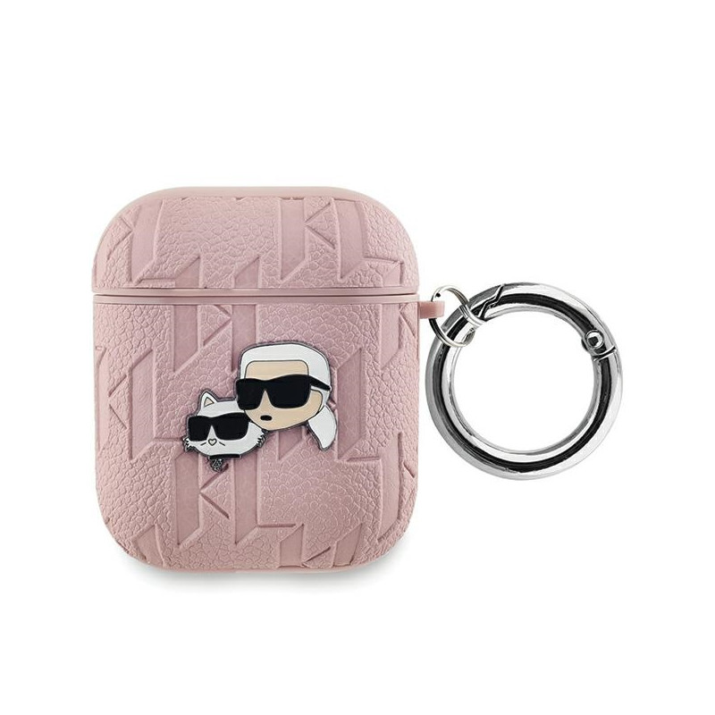 Karl Lagerfeld Monogram Karl & Choupette Head dėklas, skirtas AirPods 1/ 2 – rožinis