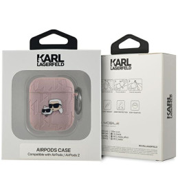 Karl Lagerfeld Monogram Karl & Choupette Head dėklas, skirtas AirPods 1/ 2 – rožinis