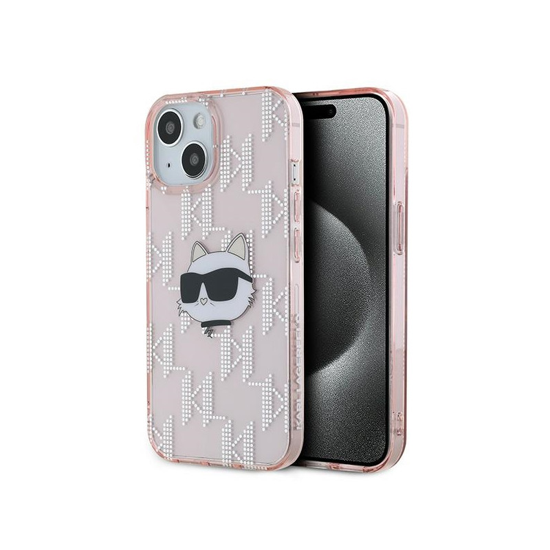 Karl Lagerfeld IML Choupette galvos ir monogramos dėklas, skirtas iPhone 14/ 15/ 13 – rožinė