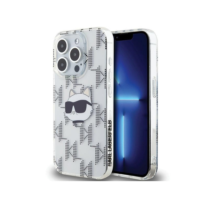 Karl Lagerfeld IML Choupette Head & Monogram dėklas, skirtas iPhone 15 Pro - skaidrus