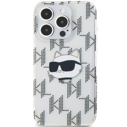 Karl Lagerfeld IML Choupette Head & Monogram dėklas, skirtas iPhone 15 Pro - skaidrus