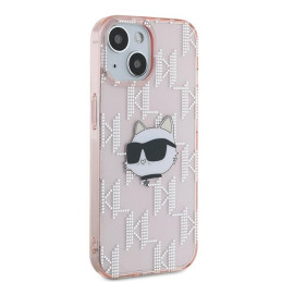 Karl Lagerfeld IML Choupette galvos ir monogramos dėklas, skirtas iPhone 15 / 14 / 13 - rožinė