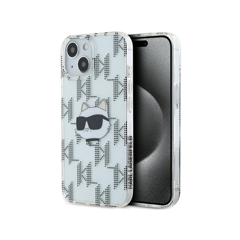 Karl Lagerfeld IML Choupette galvos ir monogramos dėklas, skirtas iPhone 15 / 14 / 13 - skaidrus