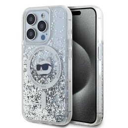 Karl Lagerfeld Liquid Glitter Choupette Head MagSafe dėklas iPhone 15 Pro - skaidrus