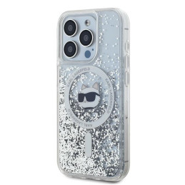 Karl Lagerfeld Liquid Glitter Choupette Head MagSafe dėklas iPhone 15 Pro - skaidrus