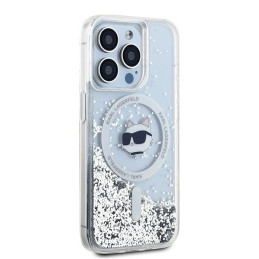 Karl Lagerfeld Liquid Glitter Choupette Head MagSafe dėklas, skirtas iPhone 15 Pro Max - skaidrus