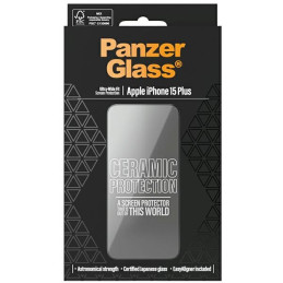 PanzerGlass Ceramic Protection keraminis stiklas skirtas iPhone 15 Plus su padėties nustatymo reguliatoriumi