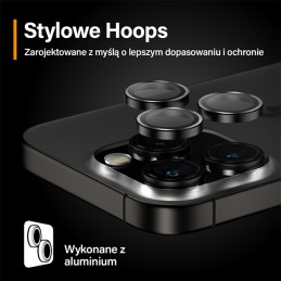 „PanzerGlass Hoops“ fotoaparato apsauga, skirta „iPhone 15 Pro“ / „15 Pro Max“ – su juodu rėmeliu