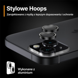 „PanzerGlass Hoops“ fotoaparato apsauga, skirta iPhone 15/ 15 Plus – su juodu rėmeliu