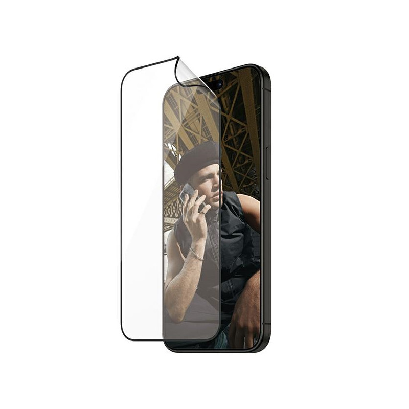 PanzerGlass Matrix Ultra-Wide-Fit hibridinis stiklas skirtas iPhone 15 Pro su padėties nustatymu