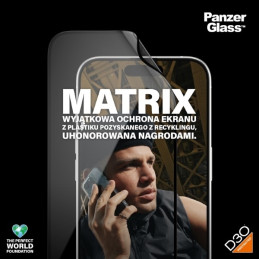 PanzerGlass Matrix Ultra-Wide-Fit hibridinis stiklas skirtas iPhone 15 Pro su padėties nustatymu