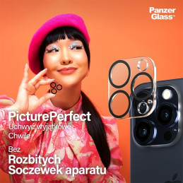 „PanzerGlass Picture Perfect“ fotoaparato apsauga, skirta „iPhone 15 Pro“ / „15 Pro Max“ – su juodu rėmeliu