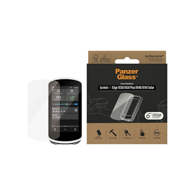 PanzerGlass Ultra-Wide Fit antibakterinis grūdintas stiklas, skirtas Garmin 1030 / 1030 Plus / 1040 / 1040 Solar