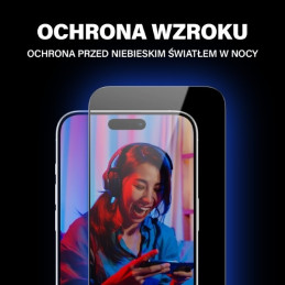 PanzerGlass itin platus grūdintas stiklas su blizgesiu ir mėlynos šviesos filtru su padėties reguliatoriumi, skirtas iPh...