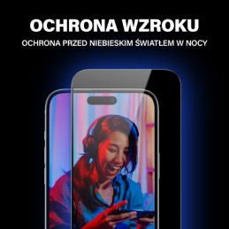 PanzerGlass itin platus grūdintas stiklas su blizgesiu ir mėlynos šviesos filtru su padėties reguliatoriumi, skirtas iPh...