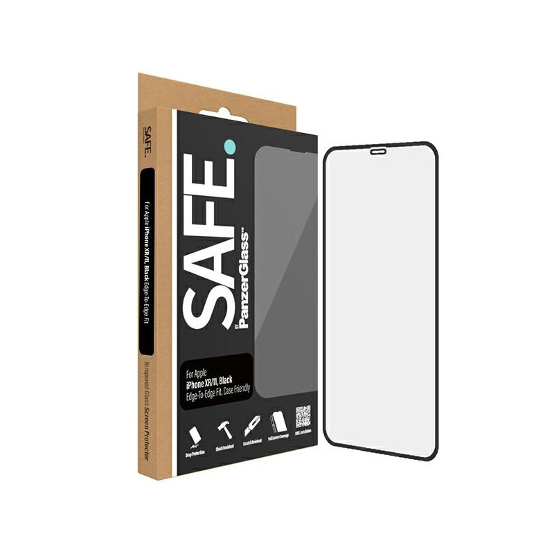SAFE by PanzerGlass grūdintas stiklas nuo krašto iki krašto, skirtas iPhone 11 / Xr - su juodu rėmeliu