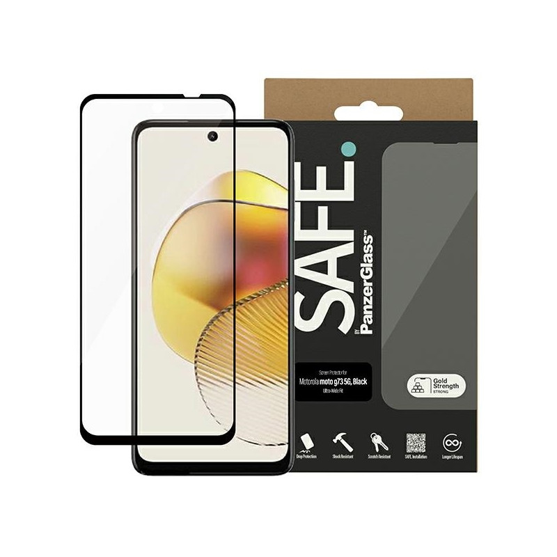 SAFE by PanzerGlass Ultra-Wide Fit grūdintas stiklas, skirtas Motorola Moto G73 5G – su juodu rėmeliu