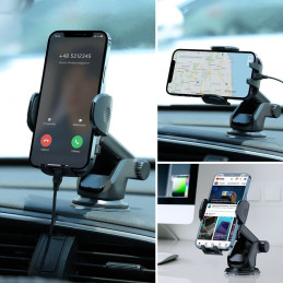 Joyroom automobilinio telefono laikiklis su teleskopine ištraukiama rankena prietaisų skydeliui ir juodam langui (JR-ZS2...