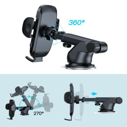 Joyroom automobilinio telefono laikiklis su teleskopine ištraukiama rankena prietaisų skydeliui ir juodam langui (JR-ZS2...