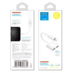 Joyroom S-Y104 Lightning / 2x Lightning ausinių adapteris - baltas