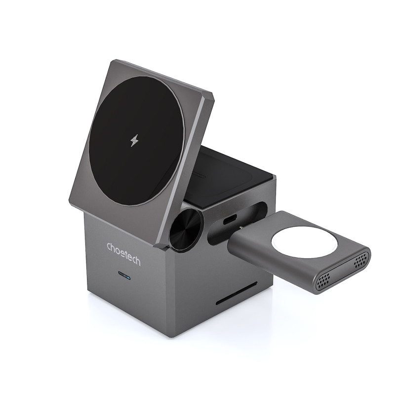 Choetech T632-F indukcinis įkroviklis 15W 3in1, skirtas iPhone / Apple Watch / AirPods - pilka