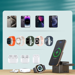 Choetech T632-F indukcinis įkroviklis 15W 3in1, skirtas iPhone / Apple Watch / AirPods - pilka