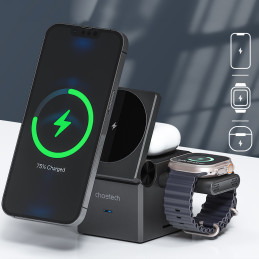 Choetech T632-F indukcinis įkroviklis 15W 3in1, skirtas iPhone / Apple Watch / AirPods - pilka