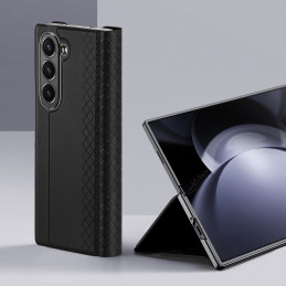 Dux Ducis Brill odinis dėklas Samsung Galaxy Z Fold 6 su atvartu ir kortelių lizdu - juodas