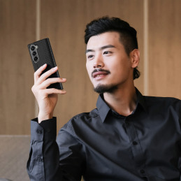Dux Ducis Brill odinis dėklas Samsung Galaxy Z Fold 6 su atvartu ir kortelių lizdu - juodas